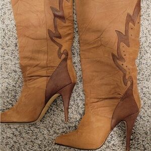 RARE Vintage Wild Pair Leather Knee High 3” Heel Boots with studded detail Sz 6